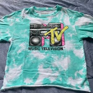 Women’s White and Teal Tie Dye MTV T-Shirt XS